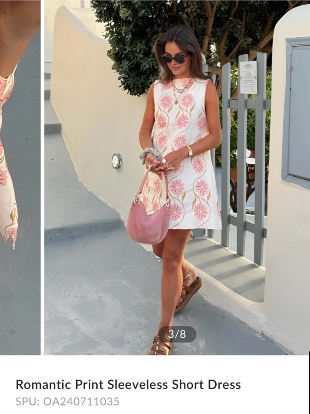 Commense White Sleeveless Midi Dress with Pink Floral Print
